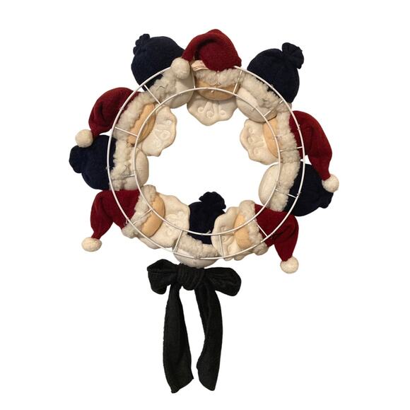 Adorable Christmas Santa and Snowman Wreath 15" Wide - Plush Crochet Like - Picture 2 of 7